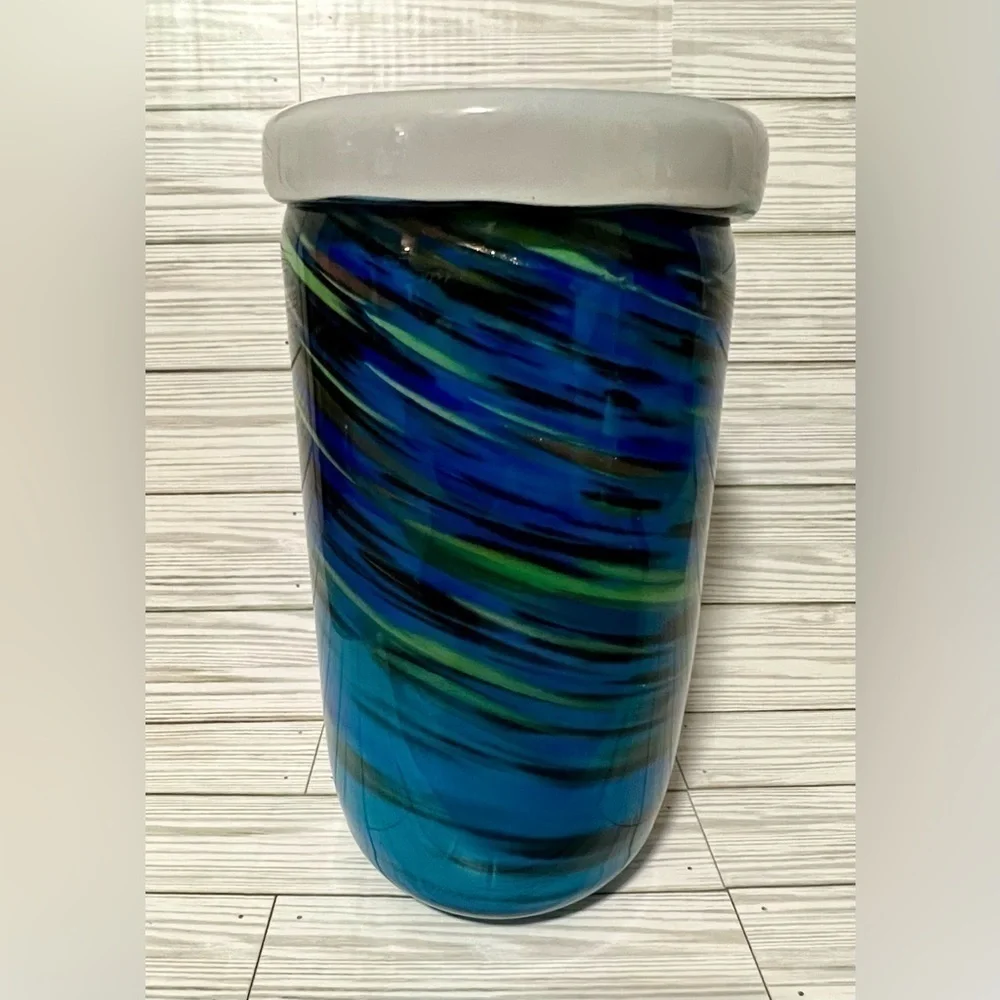 Large Blue MCM Murano Style Art Glass Vase